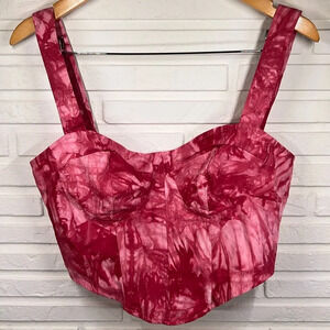 Prettylittlething Shape Pink Cotton Tie Dye Corset Crop Top, Women’s Size 8